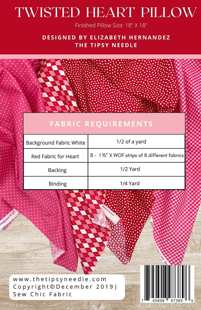 Twisted Heart Pillow Pattern, The Tipsy Needle TTN117, Scrap Strips Friendly Valentine's Day Pillow Cover Quilt Pattern