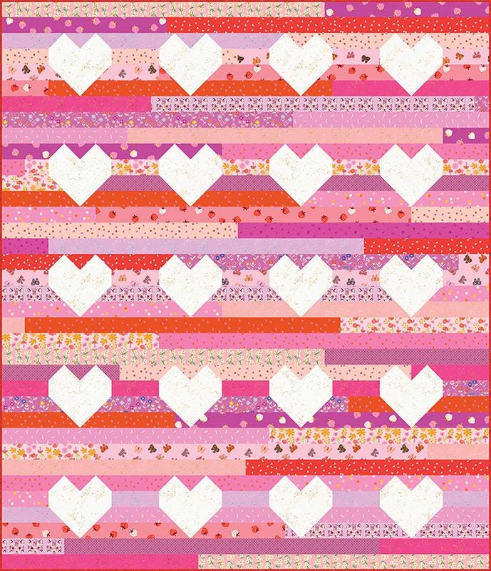 Jelly Hearts Quilt Pattern, Modernly Morgan MM-032, Jelly Roll Yardage Friendly Valentine Hearts Throw Quilt Pattern, McCollough
