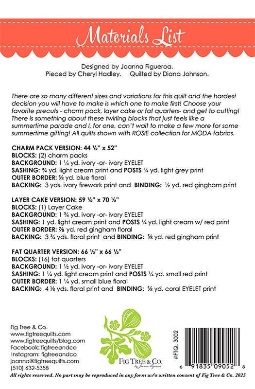 Pinwheel Parade Quilt Pattern, Fig Tree and Co FTQ3002, Charm Pack Layer Cake Fat Quarter Friendly Pinwheels Quilt Pattern