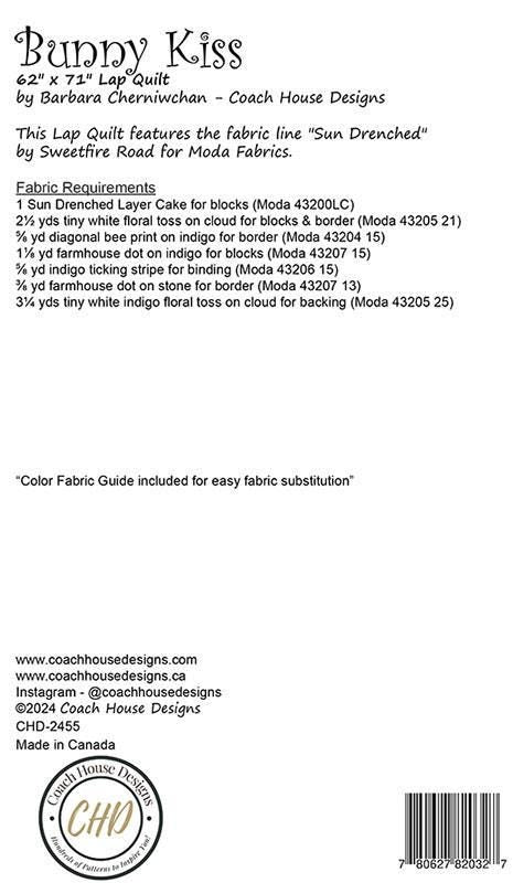 Bunny Kiss Quilt Pattern, Coach House Designs CHD2455, Layer Cake Friendly Bunny Bunnies Easter Rabbit Lover Throw Quilt Pattern