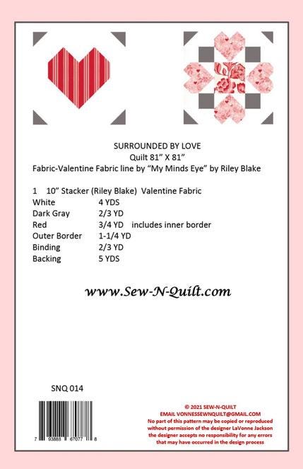 Surrounded by Love Quilt Pattern, P188-SURROUNDED, Layer Cake 10" Stacker Friendly Hearts Bed Quilt Pattern, LaVonne Jackson