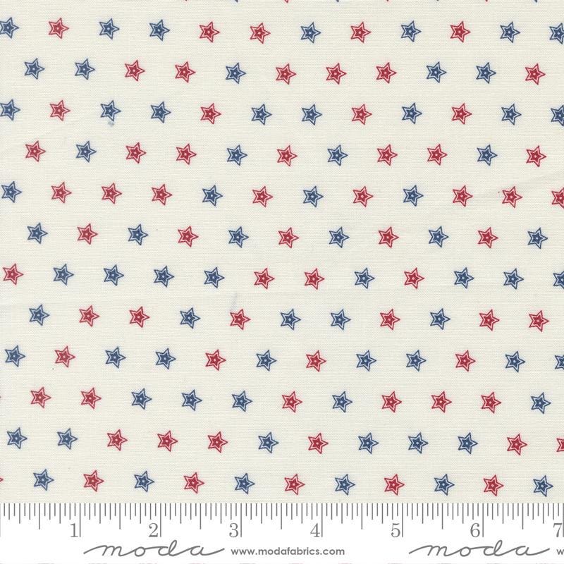 108" American Gatherings III - Blue Red Stars on White Patriotic Wide Quilt Back Fabric, Moda 108036 11 Cloud, QOV FOH, By the Yard