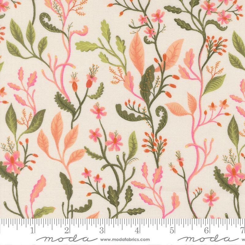Floral Fondant - Pastel Flowers on Cream Fabric, Moda 14131 11 Cloud, Peach Pink Green Floral Fabric, Linn Warme, By the Yard