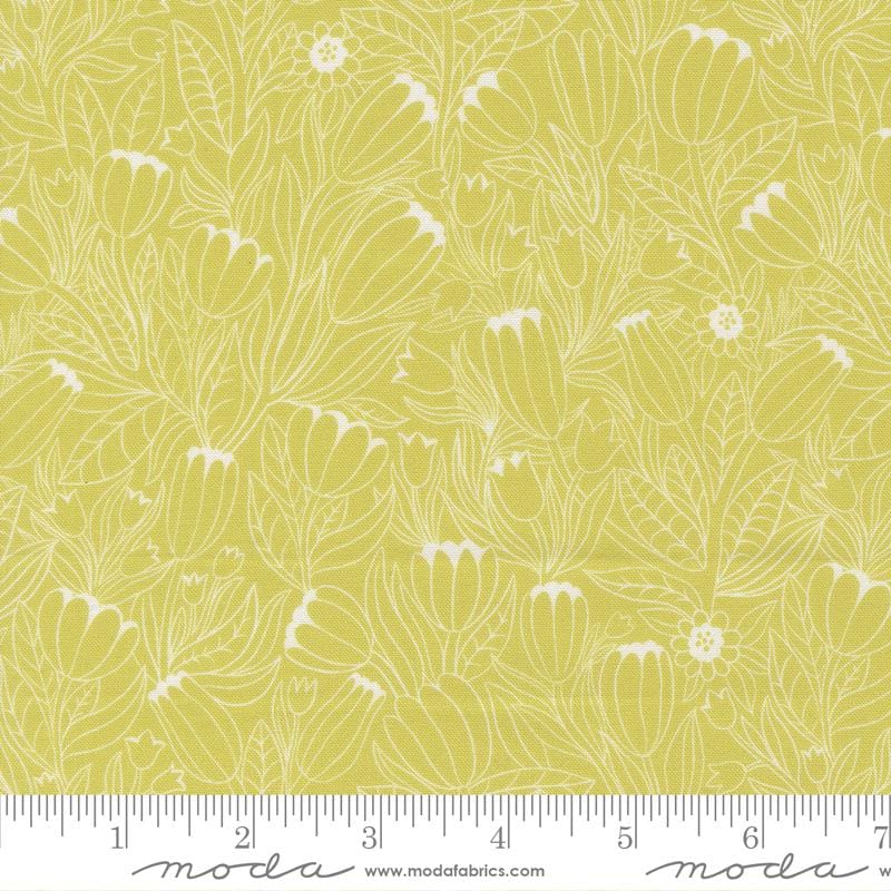 Floral Fondant - Cream Floral Outlines on Green Fabric, Moda 14132 17 Citrine, Green Blender Fabric, Linn Warme, By the Yard