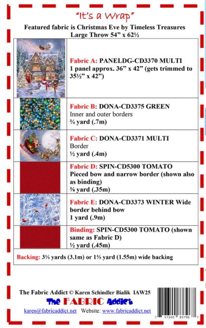 It's a Wrap Panel Frame Quilt Pattern, The Fabric Addict FAIAW25, Yardage Panel Friendly Bow Frame Panel Throw Quilt Pattern, Bialik