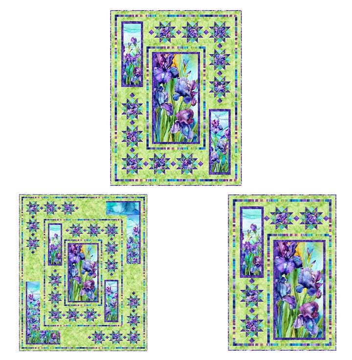 Stella Flora Panel Frame Quilt Pattern, Patti's Patchwork PC340 PTN3557, Fabric Panel Friendly Star Frame Throw Queen Quilt Pattern