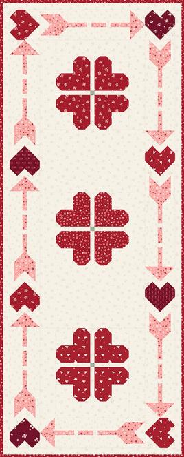 Cupid's Presence Table Runner Quilt Pattern, Pieces From My Heart PH838, Yardage Friendly Hearts Arrows Table Quilt Pattern, Sandy Gervais