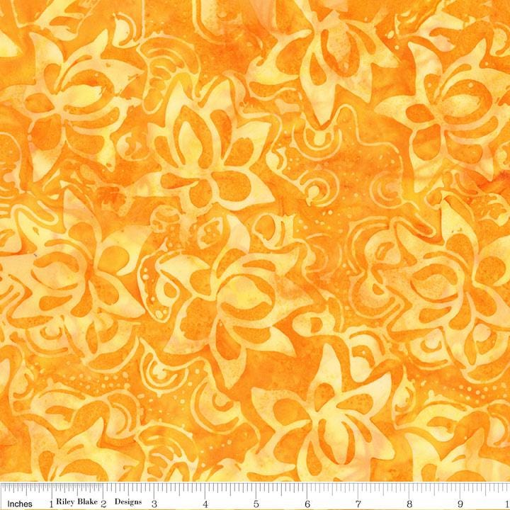 Expressions Batiks Tradewinds - Pastel Orange Tonal Floral Batik Fabric, Riley Blake BT232885-236 Marigold, By the Yard