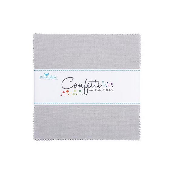 Confetti Cottons - Solid Gray 5" Stacker, Riley Blake 5-120-SILVER-42, 5" Precut Solid Silver Gray Cotton Fabric Squares