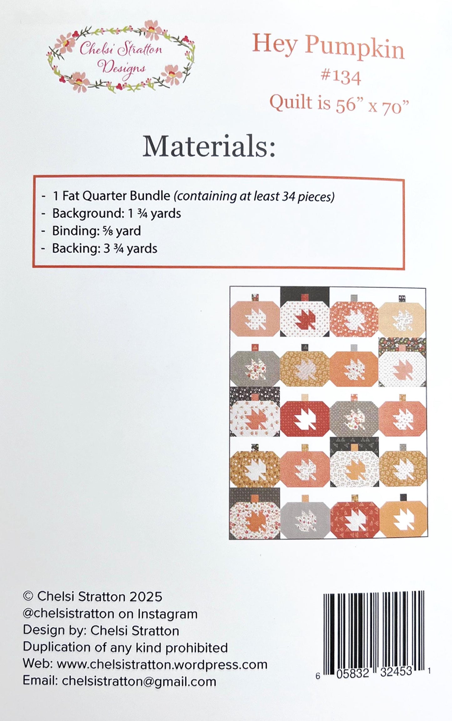 Hey Pumpkin Throw Quilt Pattern, Chelsi Stratton Designs CSD134