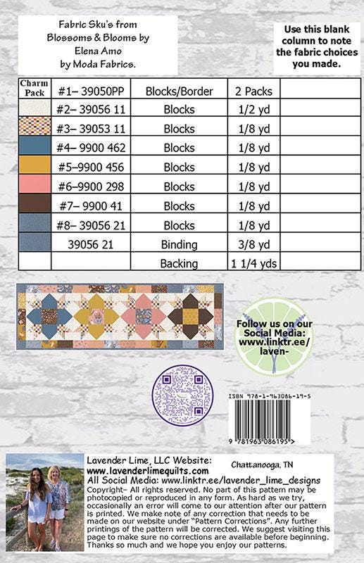 Dinner Party Table Runner Quilt Pattern, Designs by Lavender Lime DLL251, Charm Pack Friendly Table Quilt Pattern