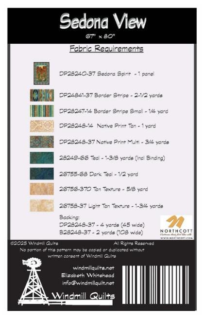 Sedona View Panel Frame Quilt Pattern, Windmill Quilts WMQ130 PTN3505, Fabric Panel Friendly Frame Throw Quilt Pattern