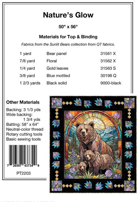 Nature's Glow Panel Frame Quilt PATTERN, Pine Tree Country Quilts PT2203, Yardage 36" Fabric Panel Friendly Panel Frame Quilt Pattern