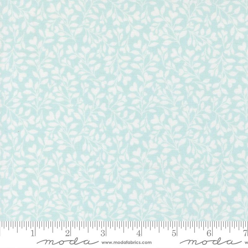 Abide - Blue Vines Hearts on Off White Fabric, Moda 18794 14, Granny Chic Cottagecore Heart Flowers Fabric, Brenda Riddle, By the Yard