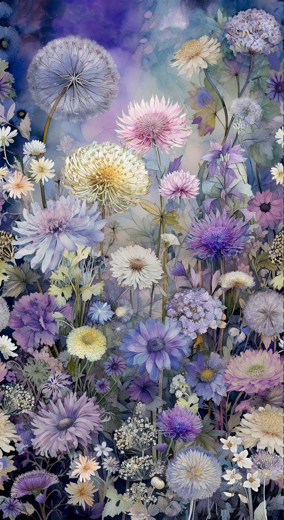Mystic Meadow - Purple Yellow Floral 24" Fabric Panel, Timeless Treasures PANEL-CD4210 Multi, Purple Lavender Yellow Floral Fabric Panel