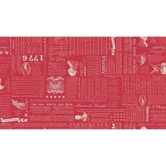 Americana - White Patriotic Text on Red Fabric, Riley Blake C16080-Berry, Red Patriotic Cotton Blender Fabric, QOV FOH Fabric, By the Yard