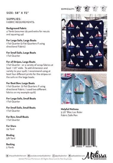 Stripey Sails and Stars Quilt Pattern, Melissa Mortenson PDC0649, Fat Quarter Friendly Sailboats Stars Quilt Pattern