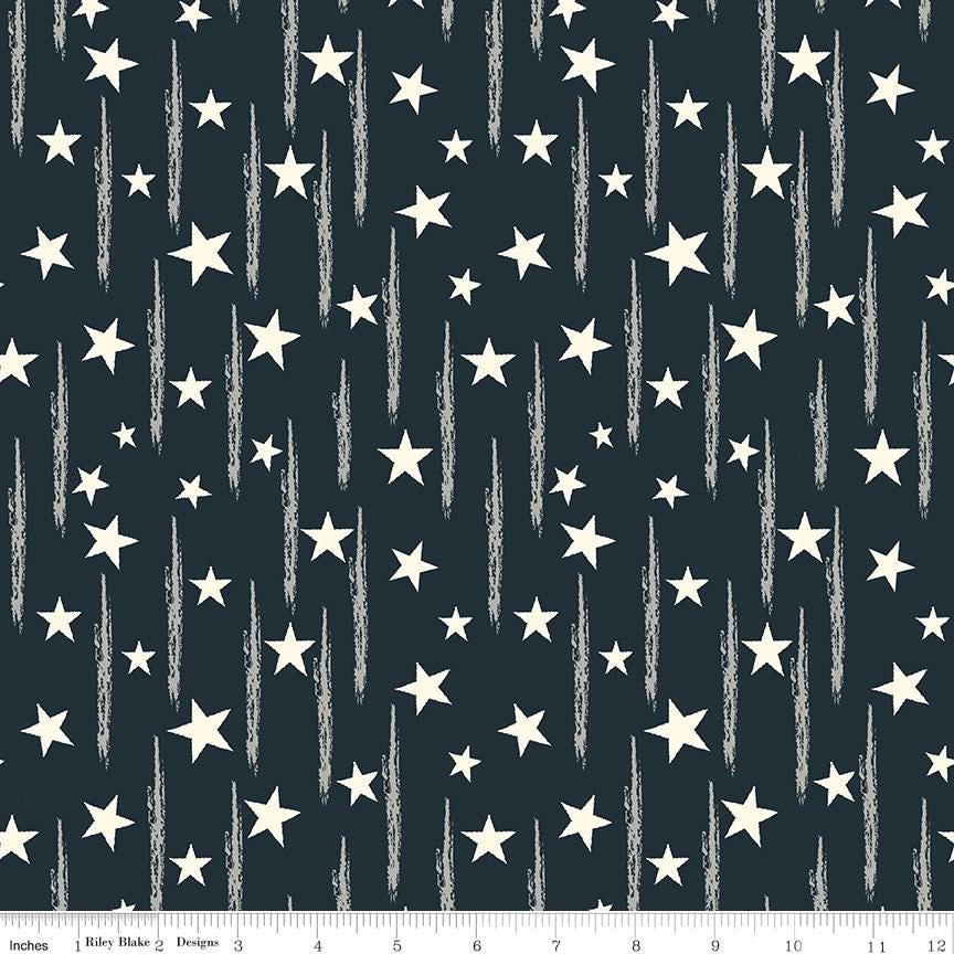 American Honor - Patriotic Stars Stripes on Navy Blue Fabric, Riley Blake C17094-NAVY, Patriotic Navy Blue Cotton Fabric, By the Yard
