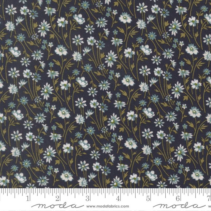 Chelsea Garden - Blue White Small Floral on Navy Blue Fabric, Moda 33856 19 Midnight, Cheek Posy Small Floral, By the Yard