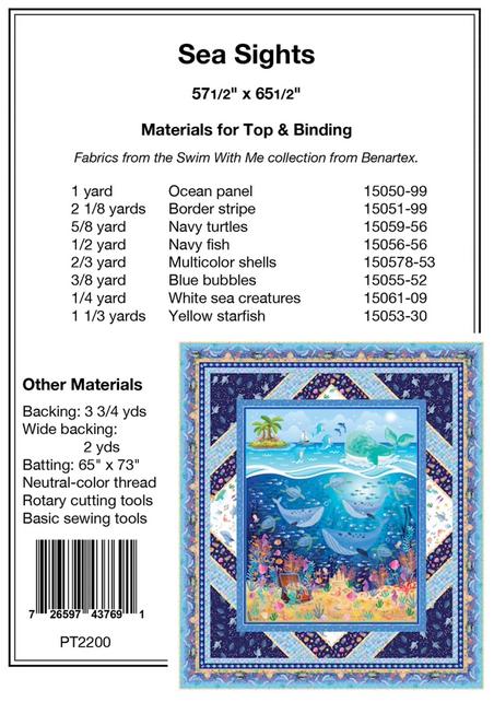 Sea Sights Panel Frame Quilt PATTERN, Pine Tree Country Quilts PT2200, 36" Fabric Panel Friendly Vertical Panel Frame Quilt Pattern