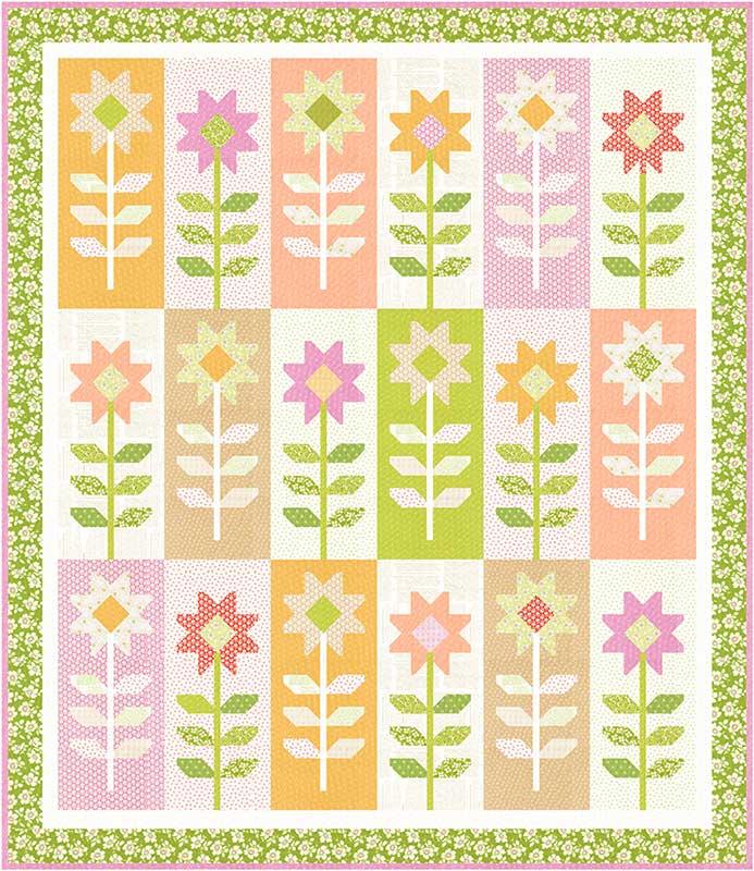 Spiky Rose Quilt Pattern, Fig Tree Co FT3052, Yardage Friendly Flowers Floral Throw and Runner Quilt Pattern
