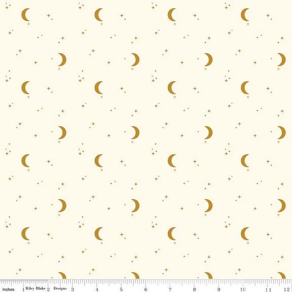 The Apothecary - Stars and Moon on Cream Fabric, Riley Blake C17555-Cream, Cream Gold Halloween Blender Fabric, Amber Elliot, By the Yard