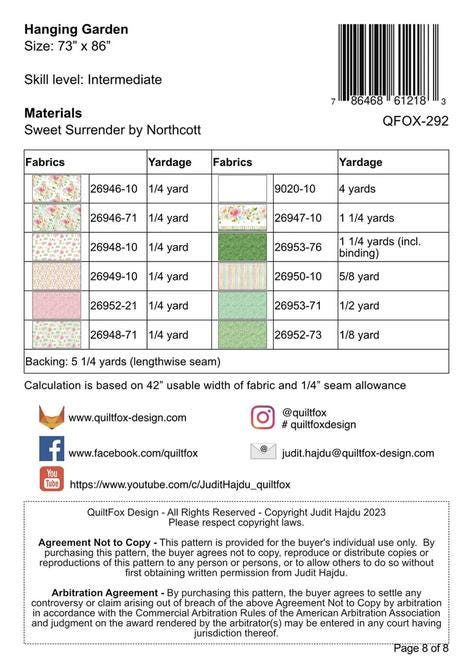 Hanging Garden Sweet Surrender Quilt Pattern, Quilt Fox QFOX292, Yardage Friendly Foundation Paper Piecing FPP Flower Quilt Pattern, Hajdu