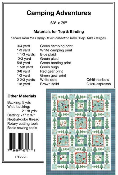 Camping Adventures Quilt Pattern, Pine Tree Country Quilts PT2223, Evergreen Pine Trees Blocks Throw Quilt Pattern