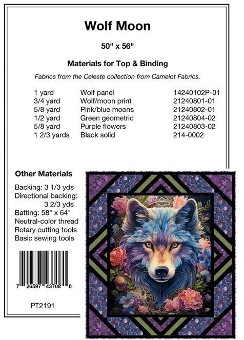 Wolf Moon Panel Frame Quilt PATTERN, Pine Tree Country Quilts PT2191, 36" Fabric Panel Friendly Vertical Panel Frame Quilt Pattern