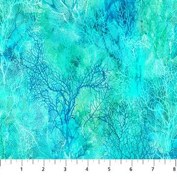 Coral Reef - Turquoise Blue Coral Texture Fabric, Northcott DP28881-66, Underwater Blue Green Coral Blender Fabric, By the Yard