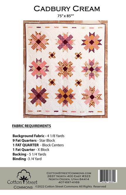 Cadbury Cream Quilt Pattern, Cotton Street Commons CSC247, Fat Quarter FQ Friendly Stars Throw Quilt Pattern