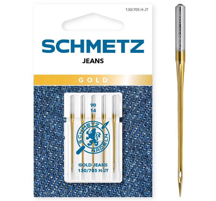 Titanium Coated Topstitch Needles 90/14 for Jeans / Denim, Schmetz 1860, Sewing Machine Needle for Thicker Fabrics