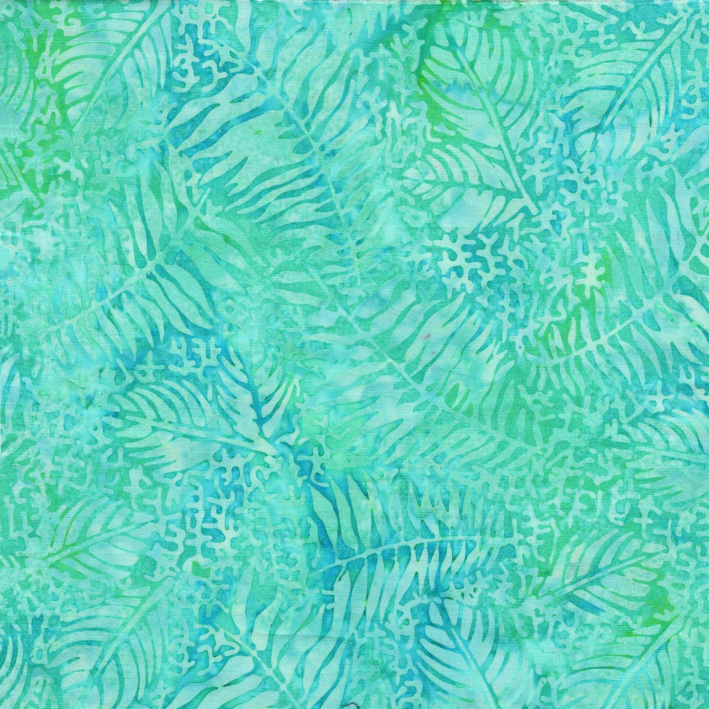 Fossil Finesse - Turquoise Blue Green Fern Batik Fabric, Island Batik 112524905 Fossil Fern, Blue Tonal Texture Cotton Fabric, By the Yard