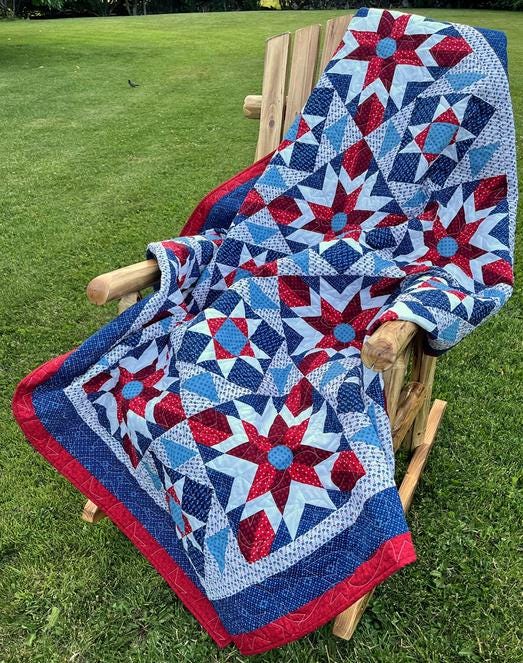 Let Freedom Ring Quilt Pattern, Prairie Quilting QPTN-0028, Yardage Friendly Patriotic Stars Throw Quilt Pattern, Kari Mathews