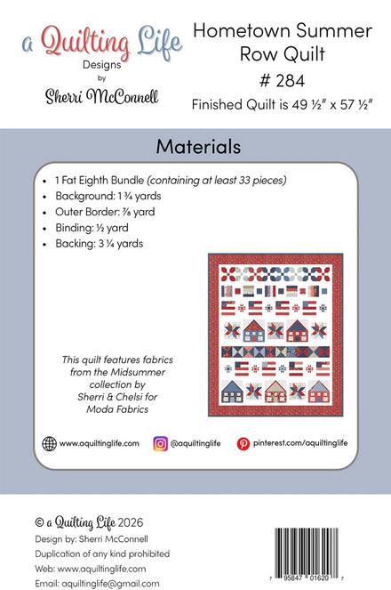 Hometown Summer Row Quilt Pattern, Quilting Life Designs QLD284, F8 Fat Eighths Friendly Patriotic Lap Throw Quilt Pattern, Sherri McConnell