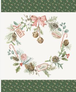 Holiday Spirit - 35.5" Christmas Wreath Fabric Panel, Riley Blake P17466-PANEL, Watercolor Christmas Xmas Fabric Panel, Lisa Audit