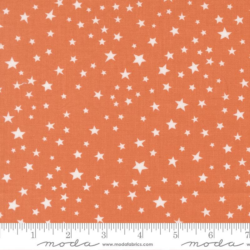 Purrs and Boos - White Stars on Orange Blender Fabric, Moda 39066 17 Pumpkin, Orange Fall Halloween Blender Background Fabric, By the Yard