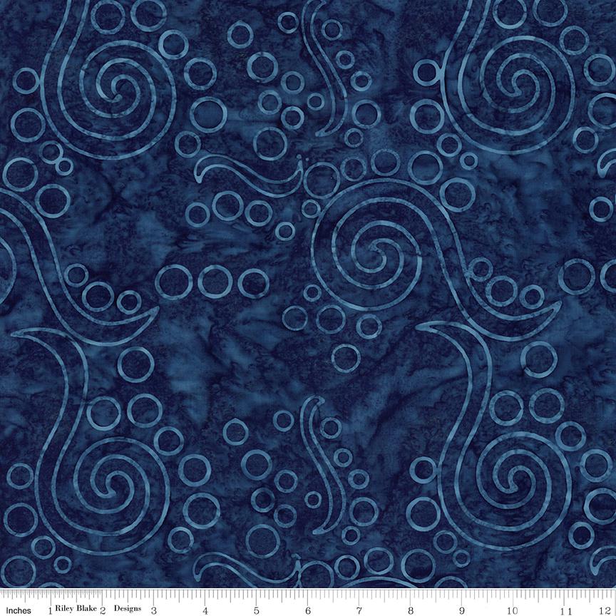 Expressions Batiks Sunken Treasure - Navy Blue Tonal Batik Fabric, Riley Blake BT23711-698 Storm, Cotton Quilt Batik Fabric, By the Yard