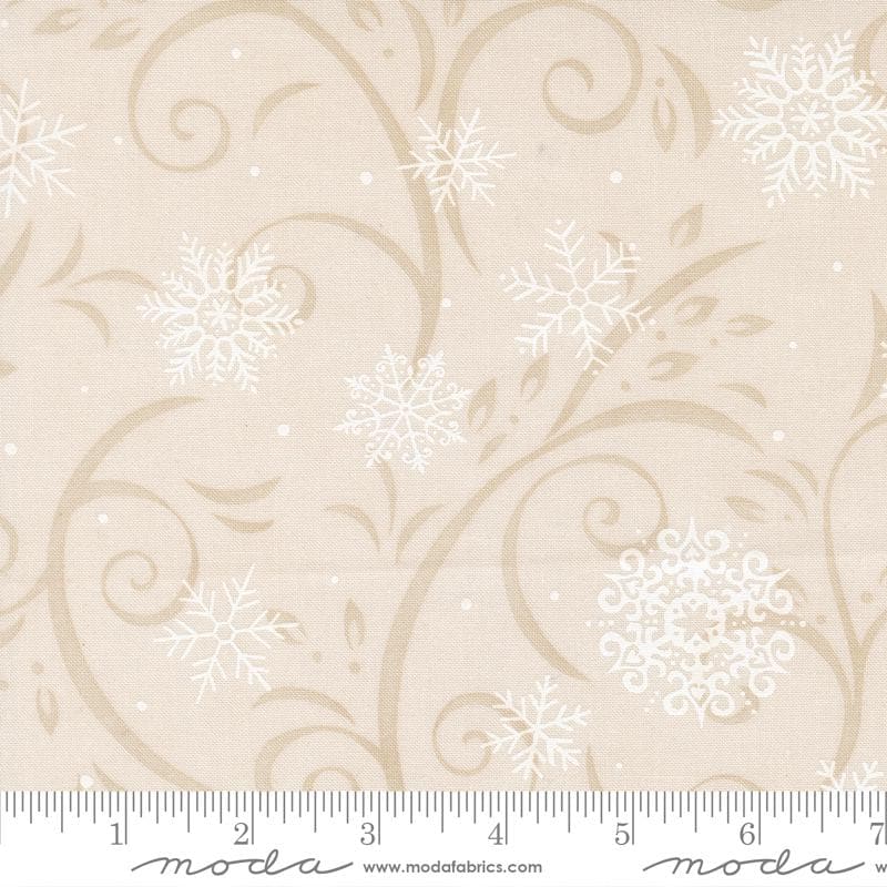 108" When Snow Falls- White Snowflakes on Beige Wide Quilt Back Fabric, Moda 108043 11 Snowy White, Cotton Sateen Quilt Backing, By the Yard