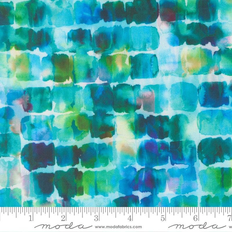 Gradients Gallery - Turquoise Watercolor Blender Fabric, Moda 33885 12, Blue Cotton Quilt Fabric, By the Yard