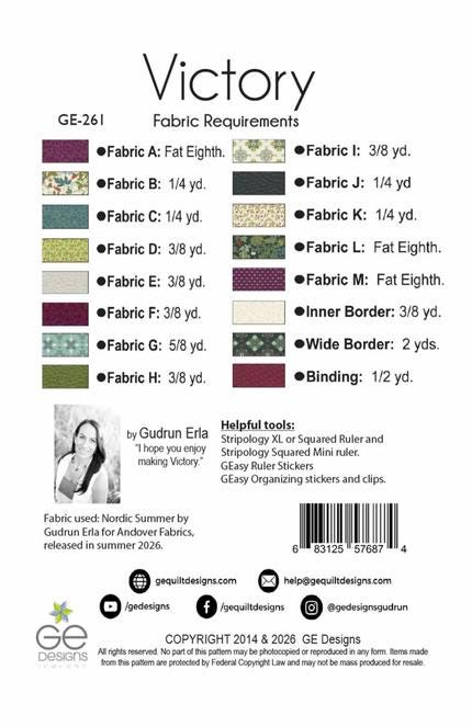 Victory Quilt Pattern, GE Designs GE261, Yardage Friendly Modern Asymmetrical Stripology Ruler Throw Quilt Pattern, Gudrun Erla