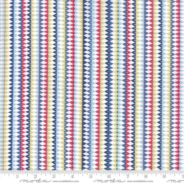 Stellar Baby - 1-Yard Cut of Diamond Stripe Fabric OOP, Moda 35324 11 Cloud, Red Green Blue White Striped Fabric, Abi Hall