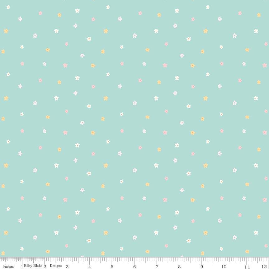 Little Posies 5" Stacker, Riley Blake 5-18320-42, 5" Precut Pastel Pink Blue Yellow Floral Quilt Fabric Squares, Cayla Naylor Design