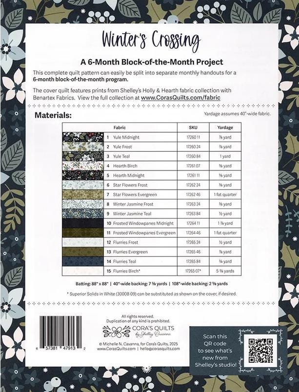 Winter's Crossing Quilt Pattern, Cora's Quilts CQ2506, Yardage Friendly BOM Stars Snowflakes Square Throw Bed Quilt Pattern