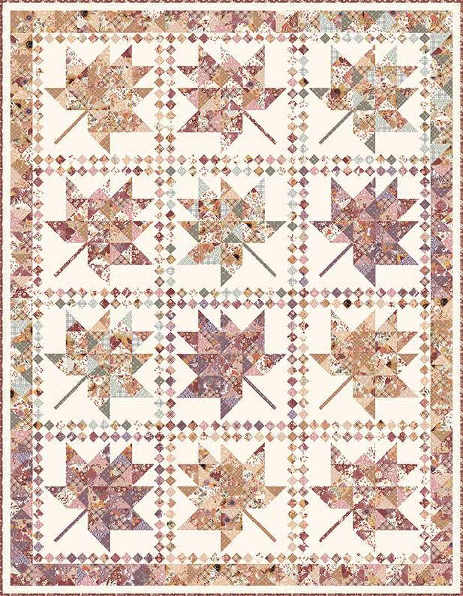 Prairie Leaves Quilt Pattern, Modern Prairie P207-PRAIRIELEAVES, Yardage Friendly Fall Autumn Leaves Queen King Bed Quilt Pattern