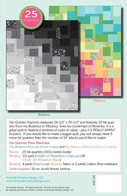 Fat Quarter Flow Quilt Pattern, Amanda Murphy Designs AMD141, 25 Fat Quarters Friendly Temperature Easy Beginner Throw Quilt Pattern