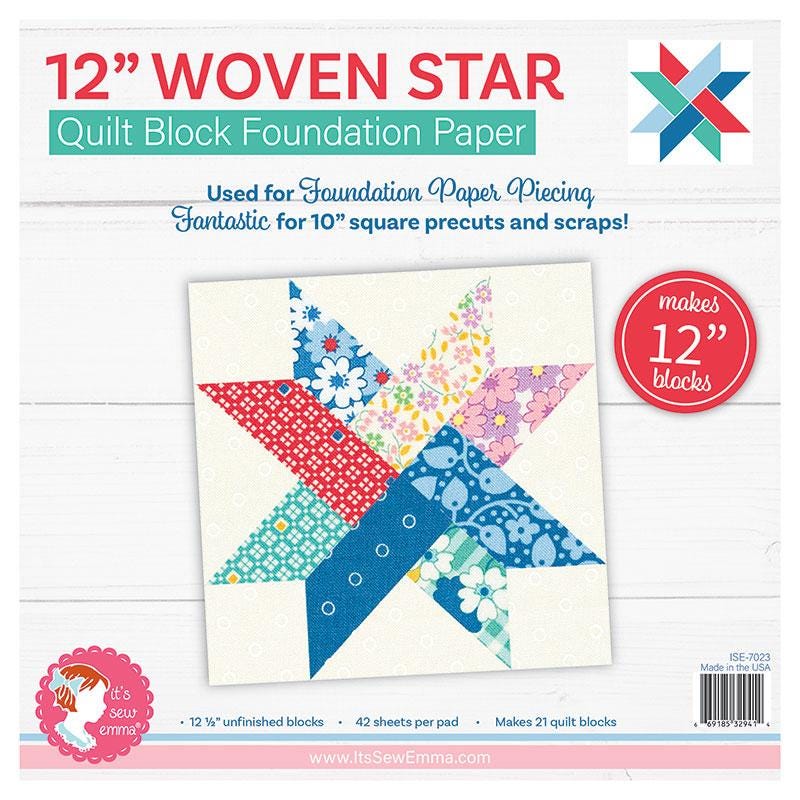 Woven Star 12" Foundation Papers, It's Sew Emma ISE7023, 10" Squares Scrap Friendly Easy Foundation Piecing Papers Star Quilt Block, Jolly
