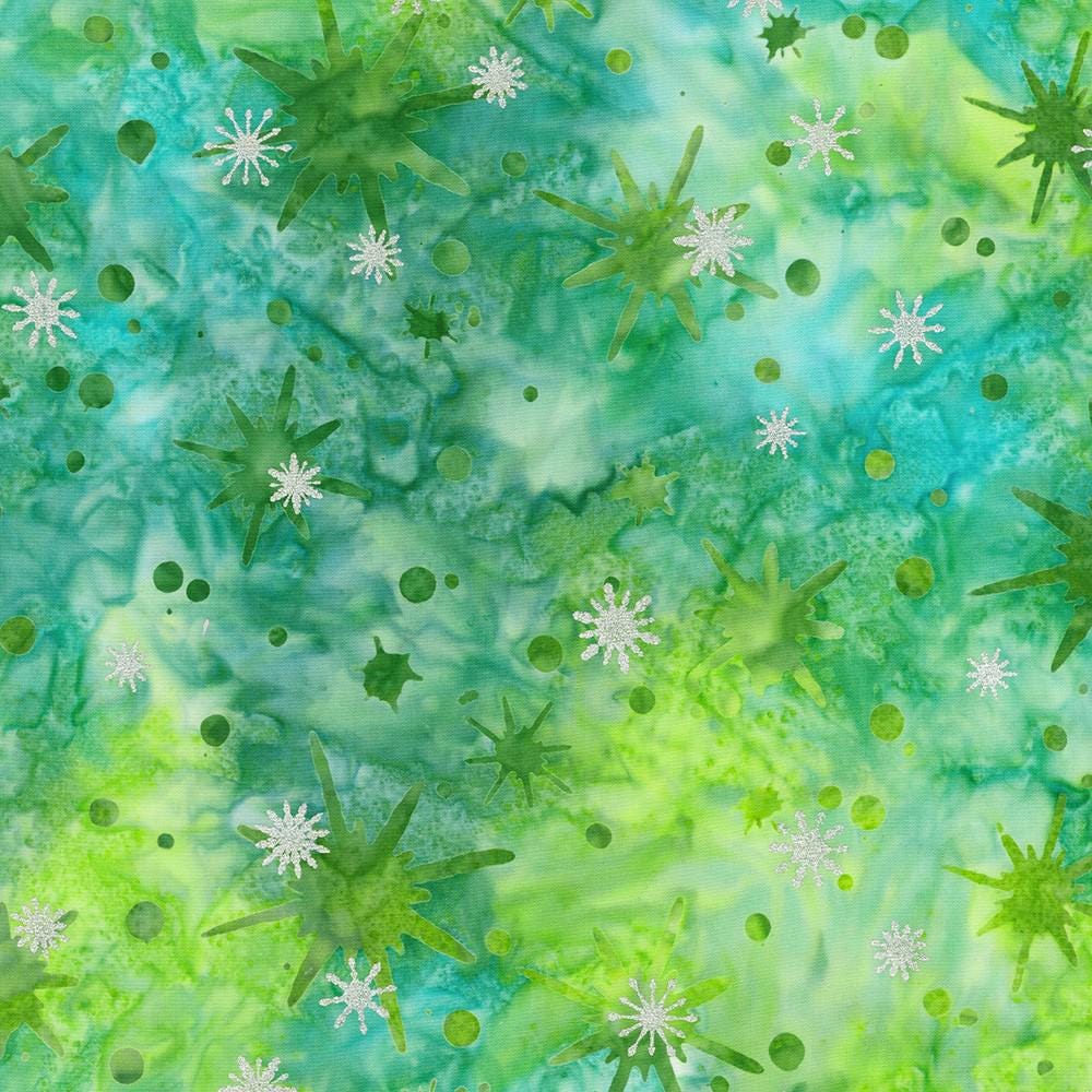 Artisan Batiks - Evergreen Ice 5" Charm Squares, Robert Kaufman CHS-1389-42, Christmas Winter Metallic Blue Green Batik Fabric Square