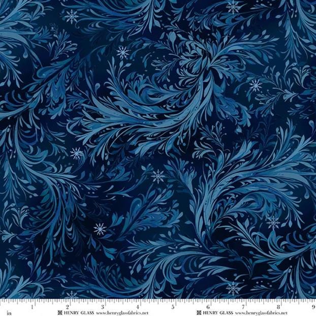 Beyond the Pines- Navy Blue Swirling Snow Fabric, Henry Glass 3682-77, Blue Tonal Texture Winter Christmas Fabric, Color Principle Studio