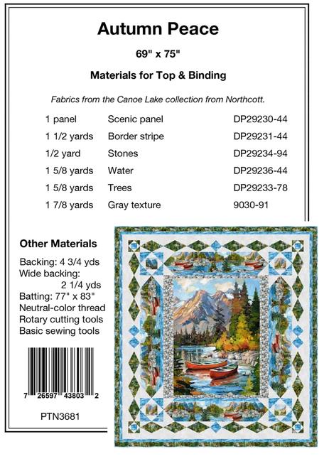 Autumn Peace Panel Frame Quilt PATTERN, Pine Tree Country Quilts PTN3681, 30" Vertical Fabric Panel Friendly Panel Frame Quilt Pattern